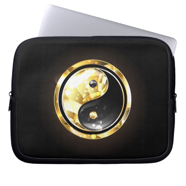 Capa Para Notebook Dourado Yin Yang a preto (Frente)