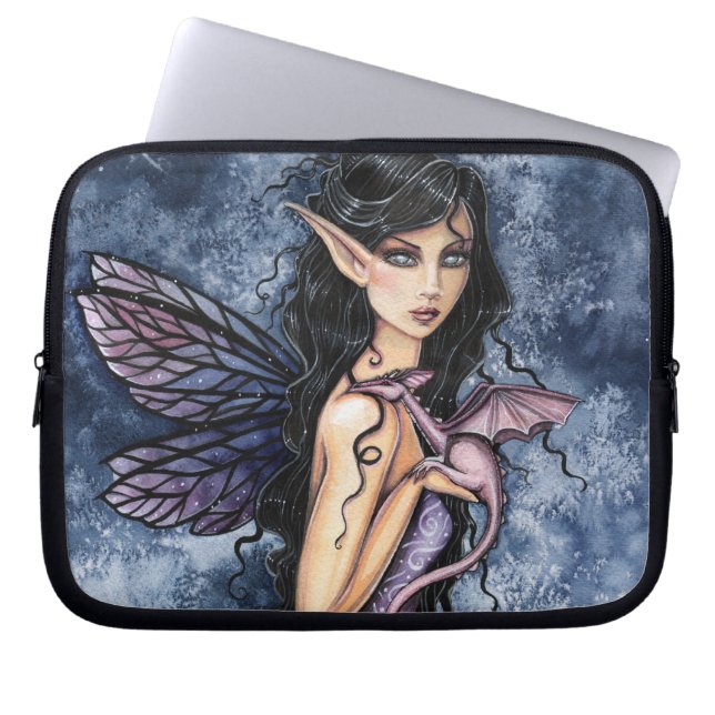 Capa Para Notebook Dragão de Ámbar Roxo Arte Fantasia Fada (Frente)