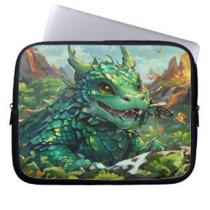 Capa Para Notebook Dragão de Fogo Verde Hawaiiano e Vulcões