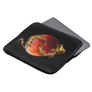 Capa Para Notebook Dragão Dourado e Eclipse na Bolsa de laptop da Ási