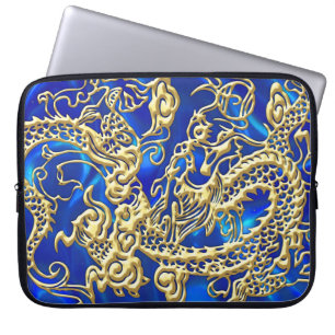 Capa Para Notebook Dragão Dourado embutido no Impressão BlueSatin