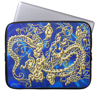Capa Para Notebook Dragão Dourado embutido no Impressão BlueSatin