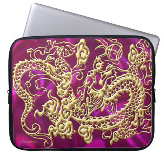 Capa Para Notebook Dragão Dourado magenta Satin Impressão