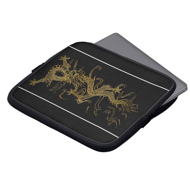 Capa Para Notebook Dragão Dourado na Bolsa de laptop do estilo Black  (Frente Topo)