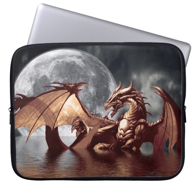 Capa Para Notebook Dragão e Lua Fantasia Bolsa de laptop Mítica (Frente)