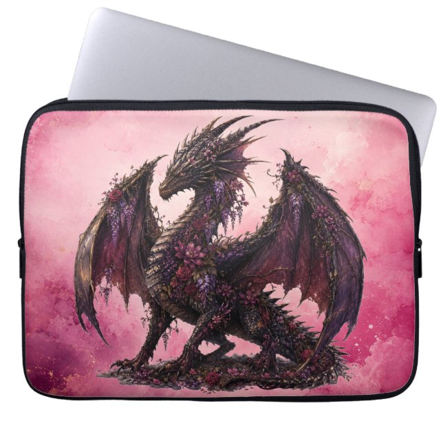 Capa Para Notebook Dragão Flor | Dragão de Fantasia Botânica (Frente)