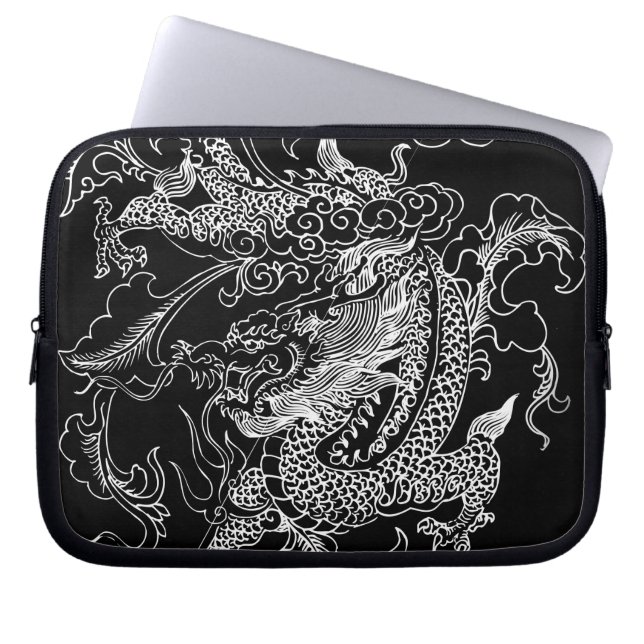 Capa Para Notebook Dragão Negro e Branco (Frente)