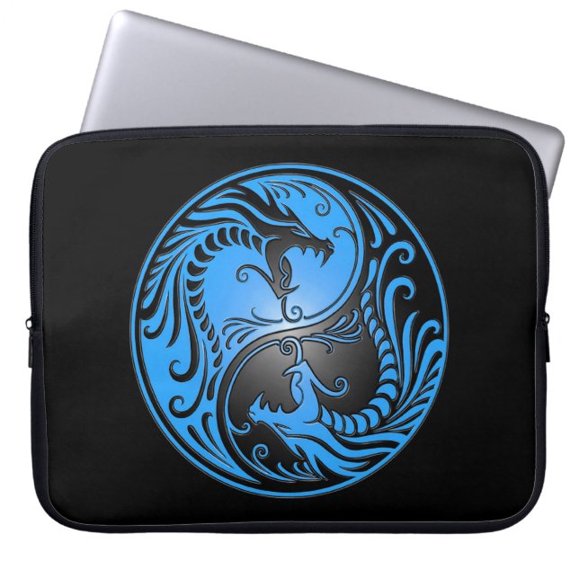 Capa Para Notebook Dragões, azul e preto de Yin Yang (Frente)