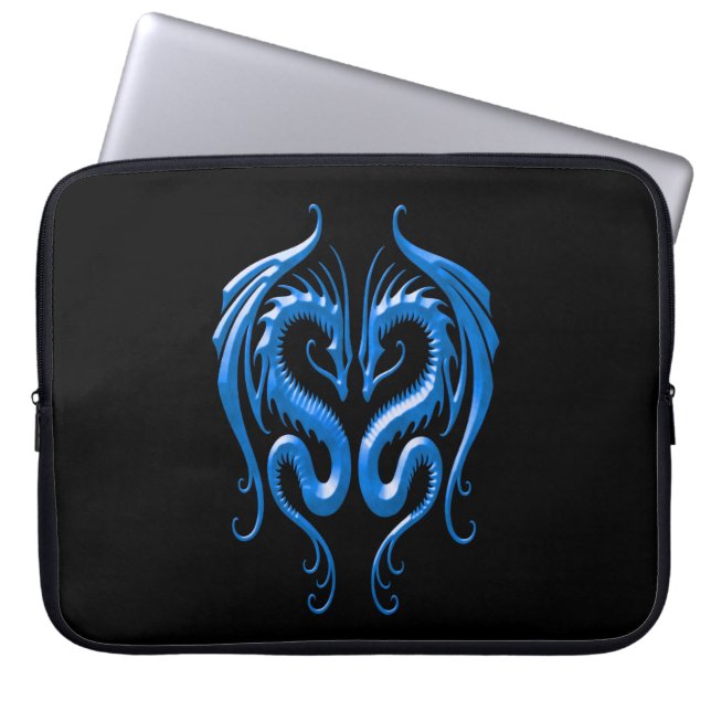 Capa Para Notebook Dragões, azul e preto do ferro (Frente)