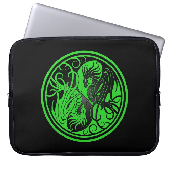 Capa Para Notebook Dragões de Yin Yang do vôo - verde e preto (Frente)