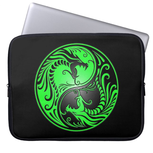 Capa Para Notebook Dragões, verde e preto de Yin Yang (Frente)
