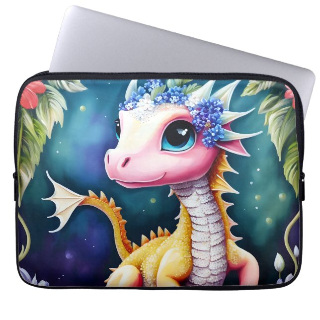 Capa Para Notebook Dragon Baby Floral Space Trabalho de arte (Frente)