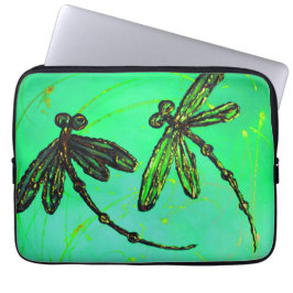 Capa Para Notebook Dragonflies Grelha Verde Grelha Turquesa