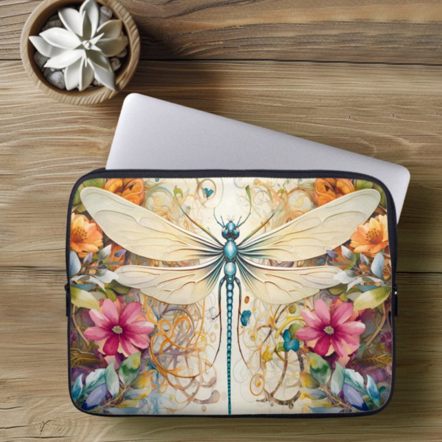 Capa Para Notebook Dragonfly E Flores Selvagens (Criador carregado)