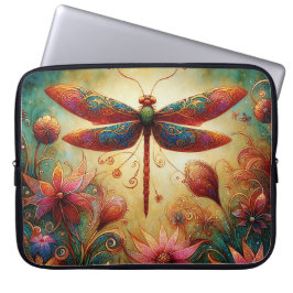 Capa Para Notebook Dragonfly Floral Abstrato-Art Teal Rosa