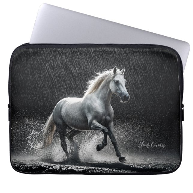 Capa Para Notebook Dramatic White Horse Galloping in Rain (Frente)