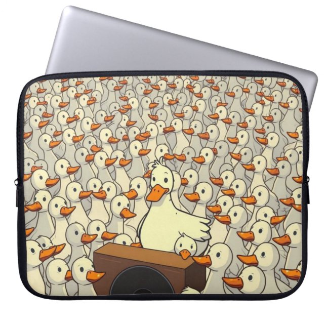 Capa Para Notebook Duck Rally - Engraçado Cartoon Duck Speech Crowd (Frente)
