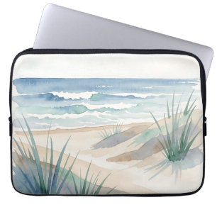 Capa Para Notebook Dunas Serenas da Praia Oceano Aquarela Costeira