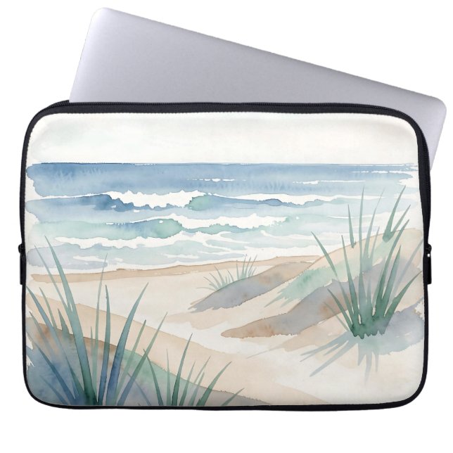 Capa Para Notebook Dunas Serenas da Praia Oceano Aquarela Costeira  (Frente)