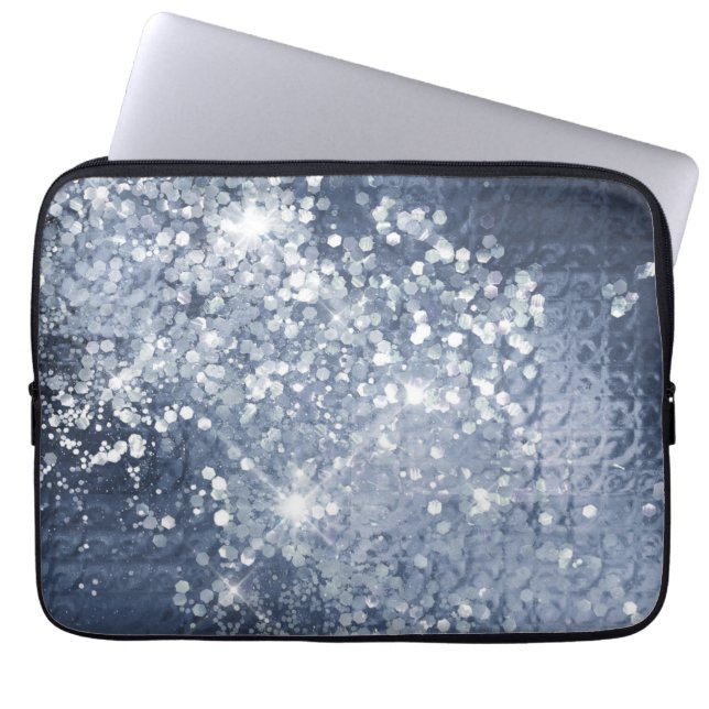 Capa Para Notebook Dusty Blue Silver Glitter Sparkly (Frente)