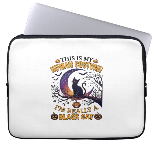 Capa Para Notebook É Fantasia Humana Gato Preto Halloween Lua_1 (Frente)
