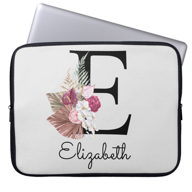 Capa Para Notebook E Inicial Moderno Rosa Boho Floral Feminino (Frente)