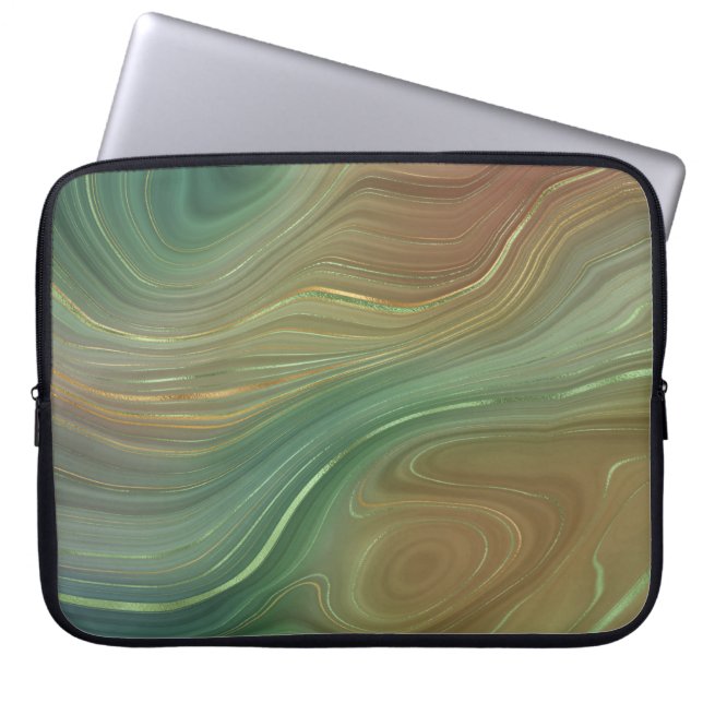 Capa Para Notebook Earthy Strata | Emerald Green Brown Dourado Agate (Frente)