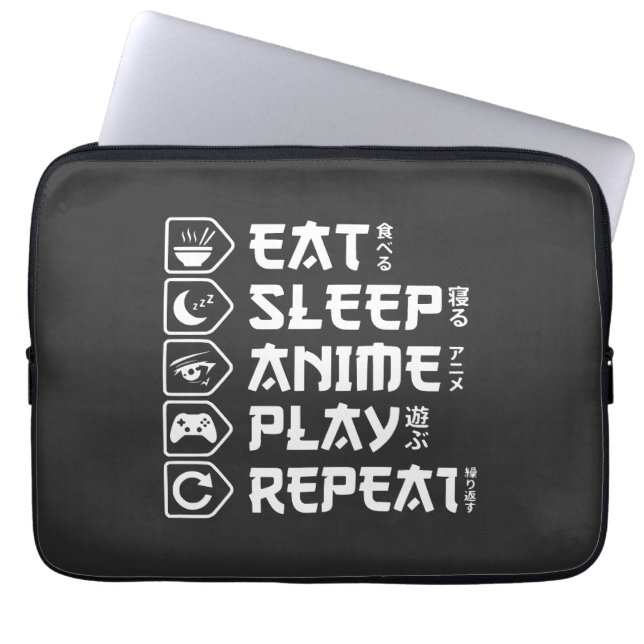 Capa Para Notebook Eat Sleep Anime Play Repeat Otaku Anime Lifestyle (Frente)