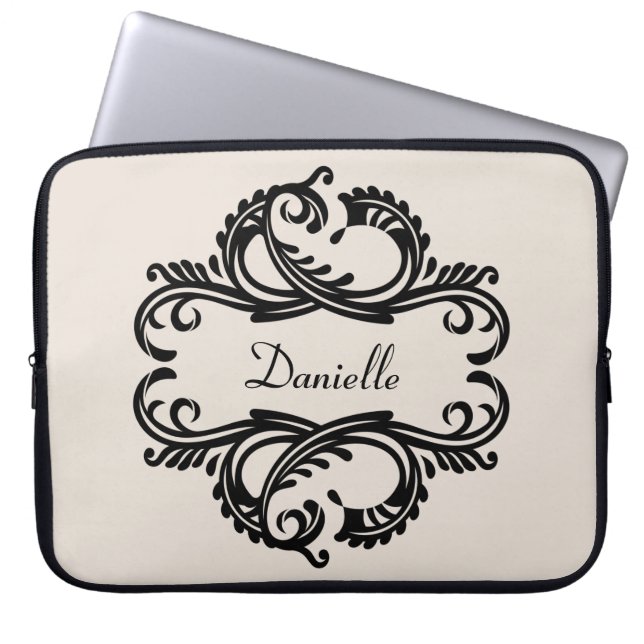 Capa Para Notebook Ebony Chic Damask Bolsa de laptop (Frente)