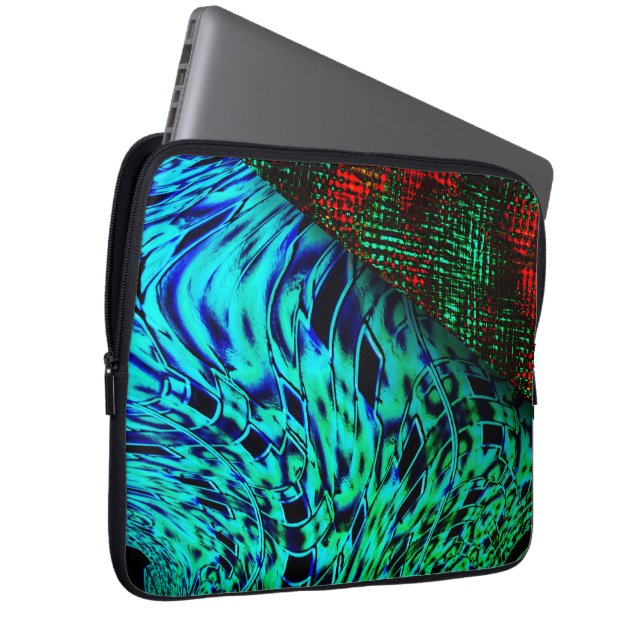 Capa Para Notebook Efeito torcido em azul esverdeado, detalhe quadrad (Frente Esquerda)