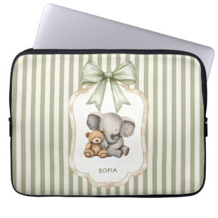 Capa Para Notebook Elefante Bebê Fofo e Urso de Pelúcia Abraço Aquare