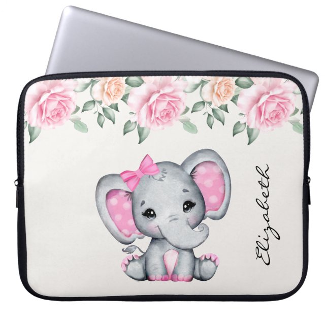 Capa Para Notebook Elefante-bebê rosa-branca e borda-Rosa (Frente)