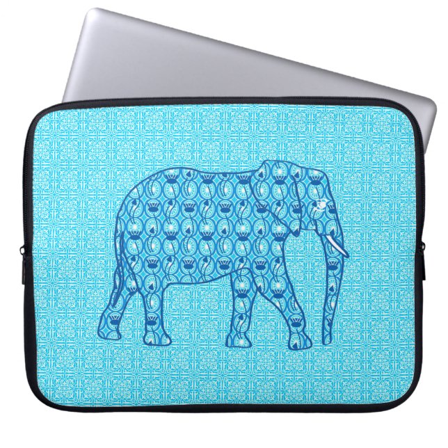 Capa Para Notebook Elefante de flor de lótus - turquesa (Frente)