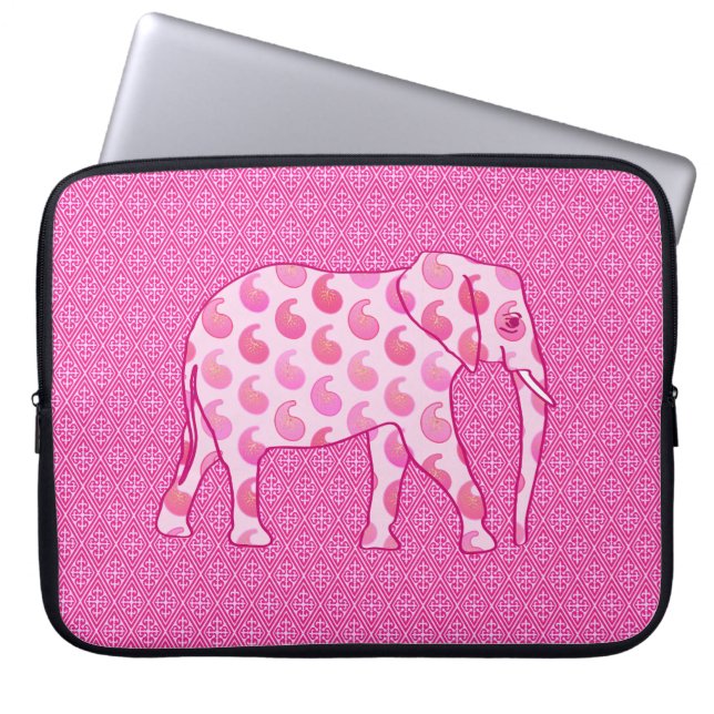 Capa Para Notebook Elefante de Paisley - rosa-gelo e fuchsia (Frente)