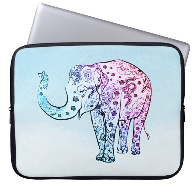 Capa Para Notebook Elefante Floral Gradiente (Frente)