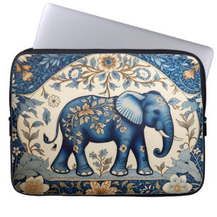 Capa Para Notebook Elefante Floral Vintage Azul Ornamentado