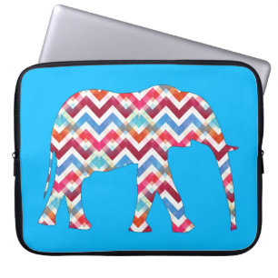 Capa Para Notebook Elefante Funky de Chevron do ziguezague no azul da