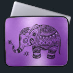 Capa Para Notebook Elefante Negro Tribal Roxo brilhante<br><div class="desc">Elefante tribal bonito com diamantes falsos roxos sobre fundo moderno roxo brilhante.</div>