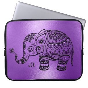 Capa Para Notebook Elefante Negro Tribal Roxo brilhante