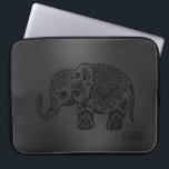 Capa Para Notebook Elefante Preto-Brilhante Preto-Negro-Cinza-Paisley<br><div class="desc">Elegante floral paisley elefante com abstrato preto brilhante e moderno e monotonas de cinza. Monograma personalizável.</div>