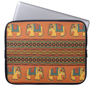 Capa Para Notebook Elefantes Indianos, Laranja Tradicional Sem Costur