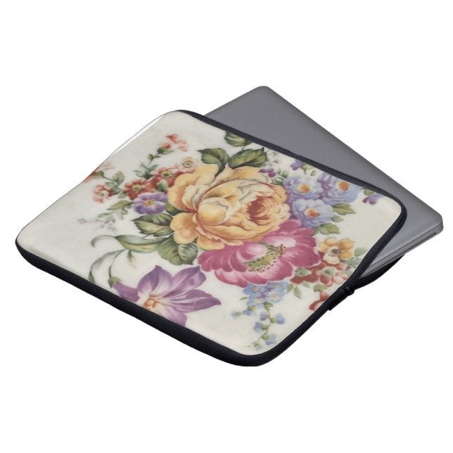 Capa Para Notebook Elegance Eletrônicos Florais Inspirados na Porcela (Frente Topo)