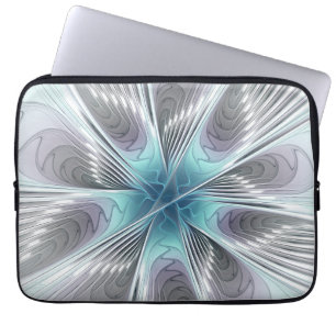 Capa Para Notebook Elegance Modern Blue Cinza White Fractal Art Flowe