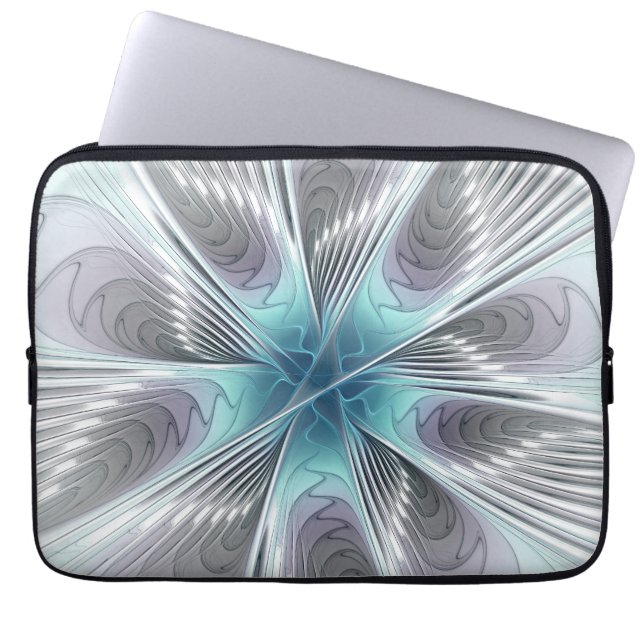 Capa Para Notebook Elegance Modern Blue Cinza White Fractal Art Flowe (Frente)