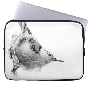 Capa Para Notebook Elegância Alpina: Pássaro Negra Branco