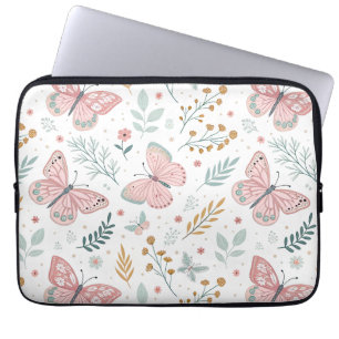 Capa Para Notebook Elegância Botânica Jardim Pastel Borboleta Floral