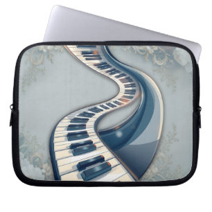 Capa Para Notebook Elegância em teclas de piano e flores.