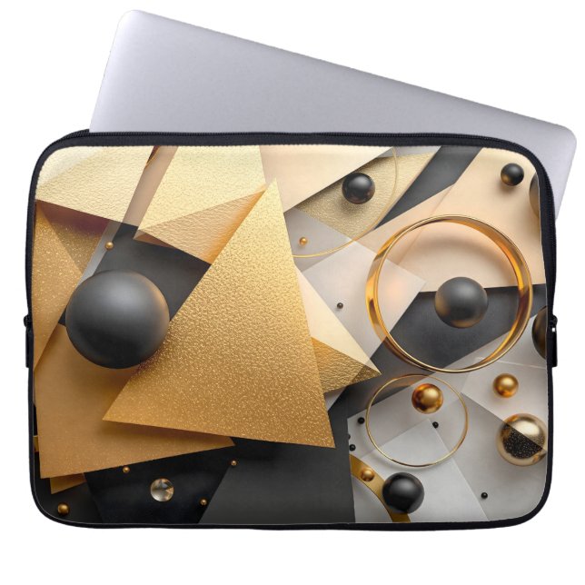 Capa Para Notebook Elegância Geométrica Dourada e Preta (Frente)