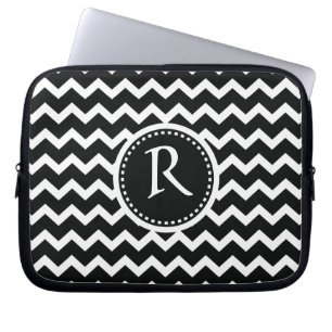 Capa Para Notebook Elegância retro do ziguezague preto e branco de