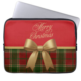 Capa Para Notebook Elegant Christmas Plaid Collection with Gold Bow